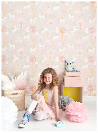 Majvillan-Kinderkamer-behang-True-Unicorns-Pink-Room