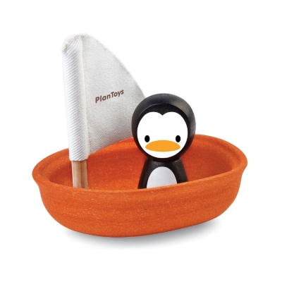 Plan Toys houten zeilboot met pinguïn